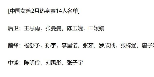 官宣！中国女篮公布最新一期大名单，王思雨、张子宇、刘禹彤领衔